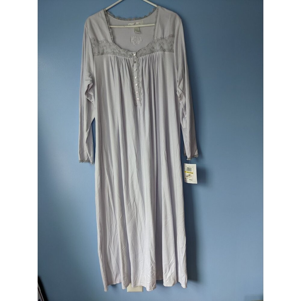 ** NEW ** EILEEN WEST Cotton Long Sleeve Lace Ballet Nightgown Medium Lilac
